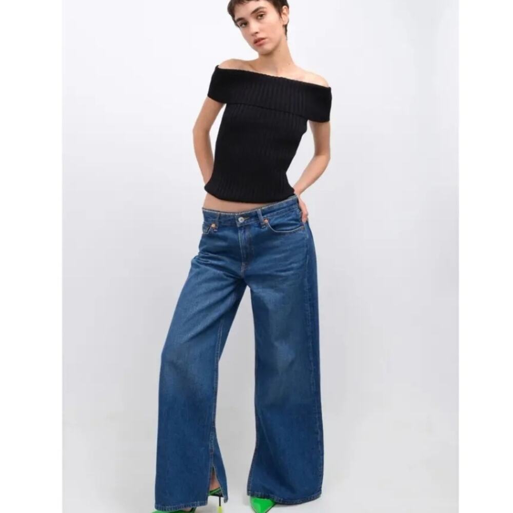 NWT RE/DONE Crystal Low Rider Loose Wide Leg Jeans Embellished Size 32